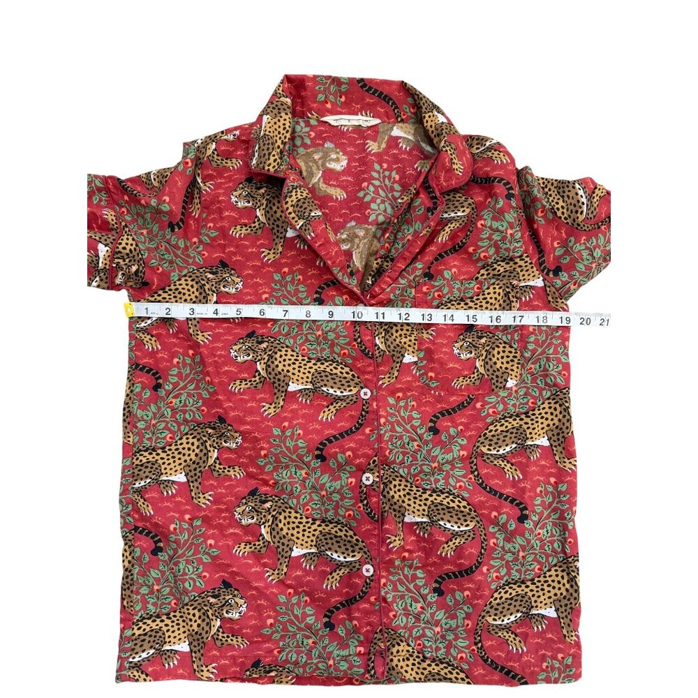 PrintFresh Womens XS Pajama Shirt Red Bagheera Leopard Short Sleeve Button-Up - Picture 6 of 9